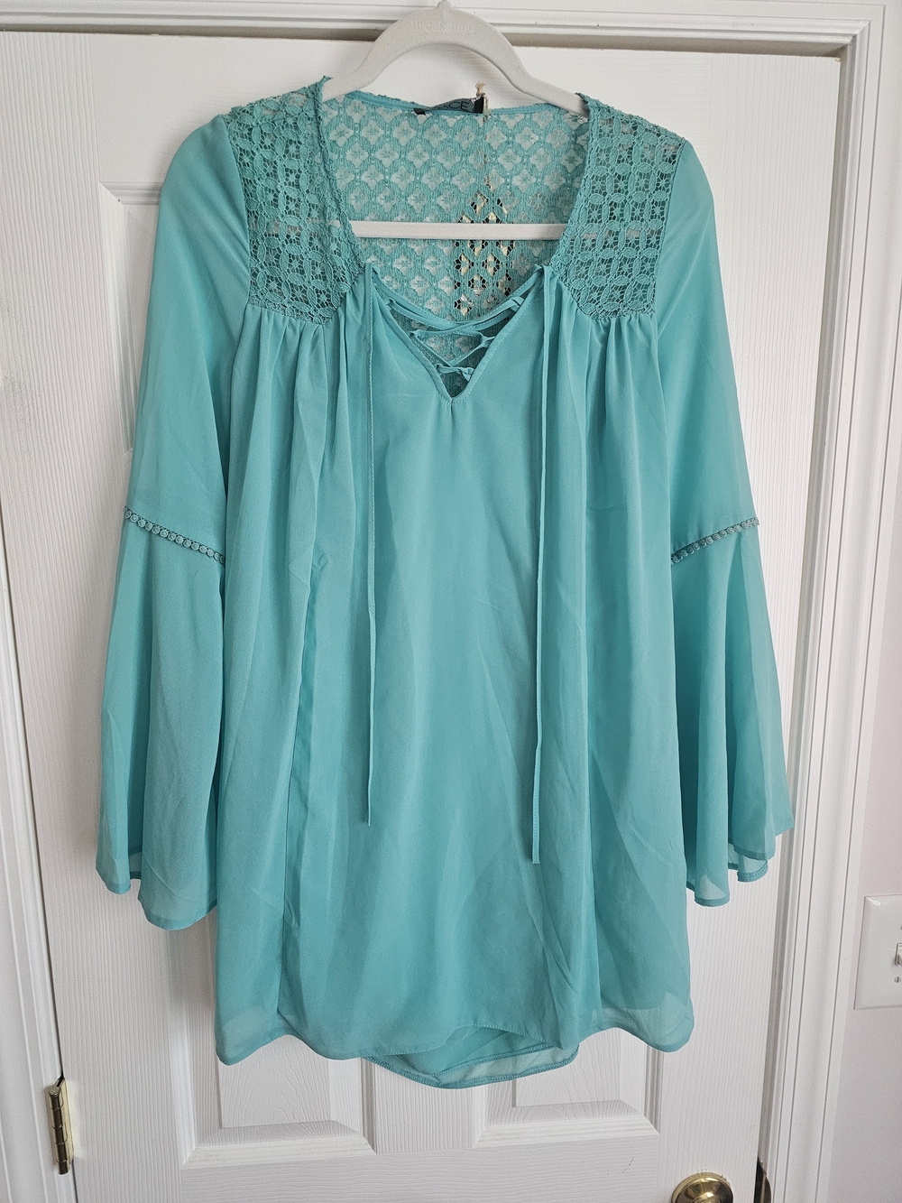 Turquoise Lace-Yoke Boho Dress